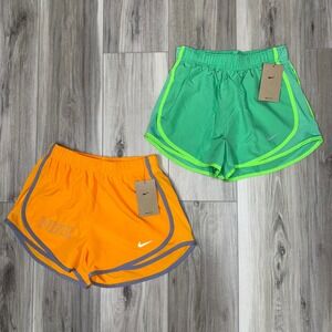 NWT Nike Women's XS‎ Running Shorts Dri Fit Athletic Shorts Orange Green 2 Pair